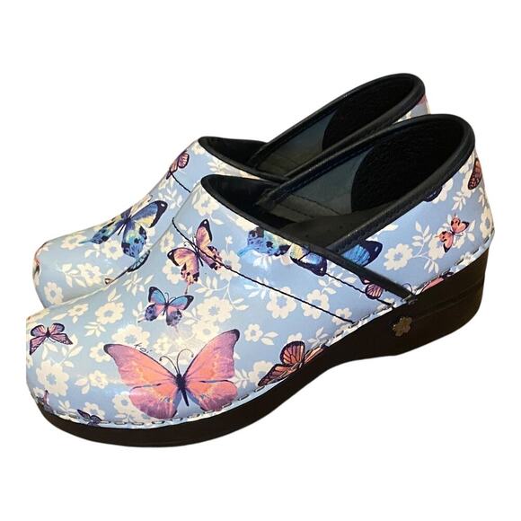Sanita Professional Clogs EU size 35 US 4 Blue Leather Butterfly Floral Work - Picture 8 of 16